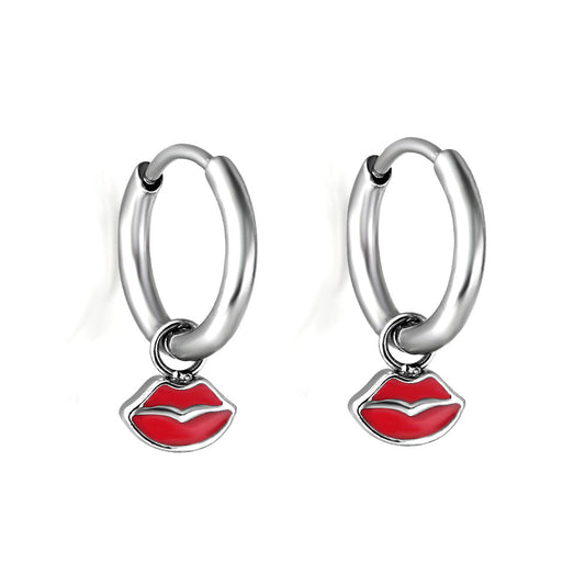 New 1.6x11mm Circle With Red Lips Earrings For Women