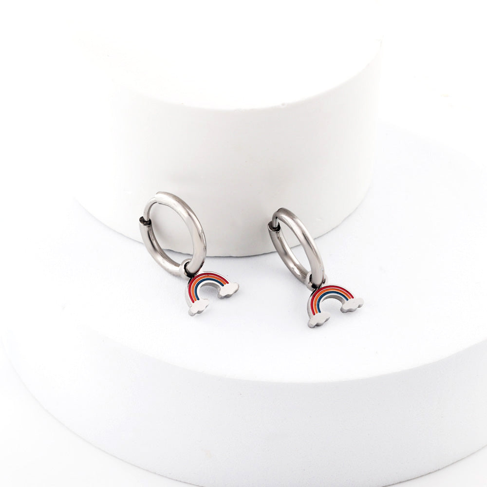 New 1.6x11mm Circle With Mixed Color Rainbow Earrings