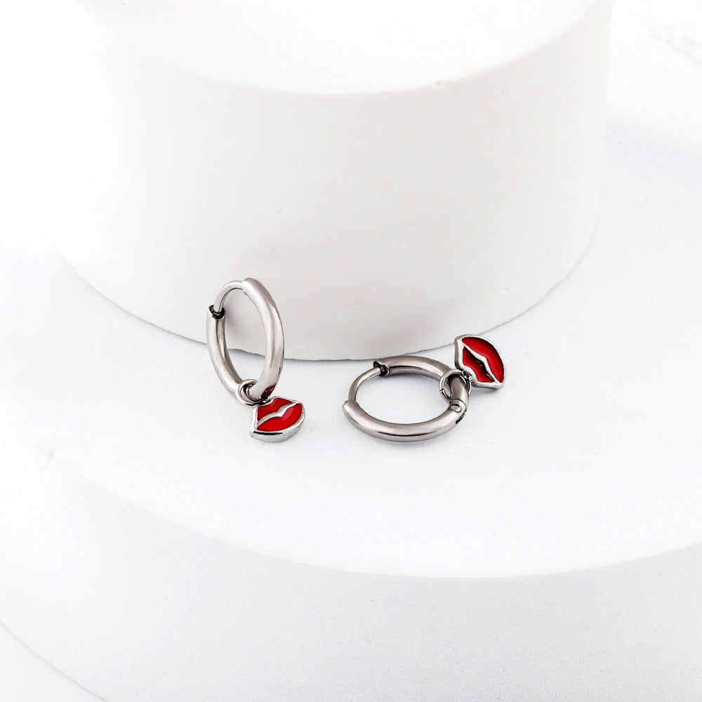 New 1.6x11mm Circle With Red Lips Earrings For Women