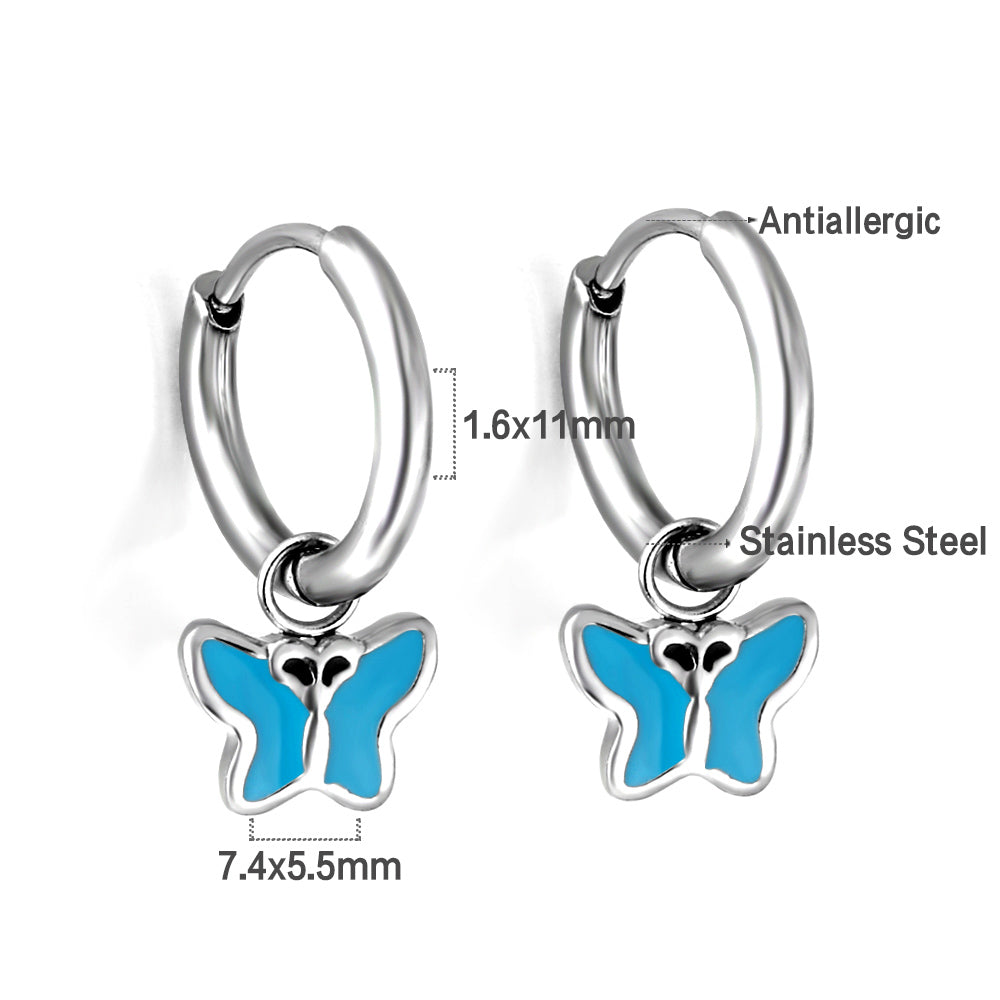 New 1.6x11mm Circle With Blue Butterfly Earrings