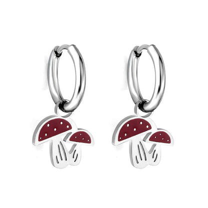 1.6x8mm I.D. Circle with 12.6*11mm Red Mushroom Earrings
