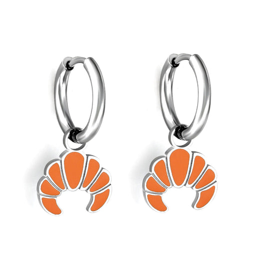 New 1.6x11mm Circle With Orange Croissant Earrings