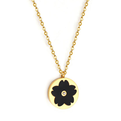 New Fashion Round Black and White Shell Pendant with Diamond Necklace