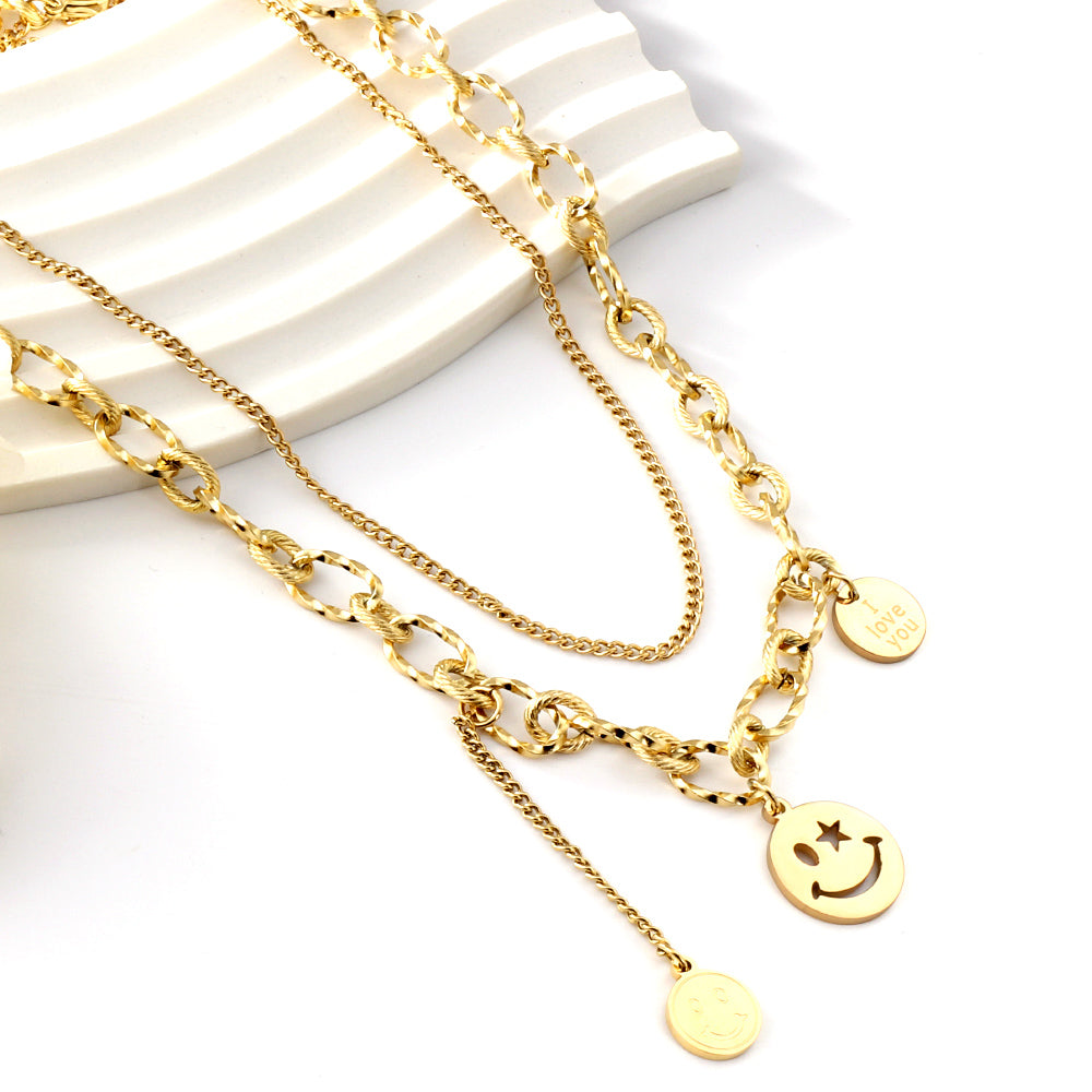 Three Round Accessories Pendant+With Chain Double Chain Necklace