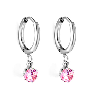 1.5x8mm I.D. earrings+4.5mm white/purple/red/pink/green zirconium round shaped fittings steel color