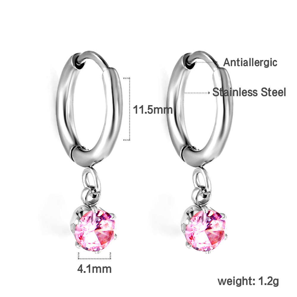 1.5x8mm I.D. earrings+4.5mm white/purple/red/pink/green zirconium round shaped fittings steel color