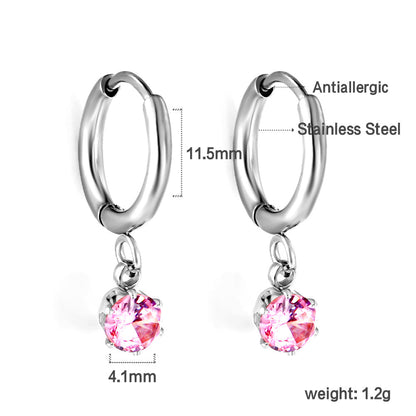 1.5x8mm I.D. earrings+4.5mm white/purple/red/pink/green zirconium round shaped fittings steel color