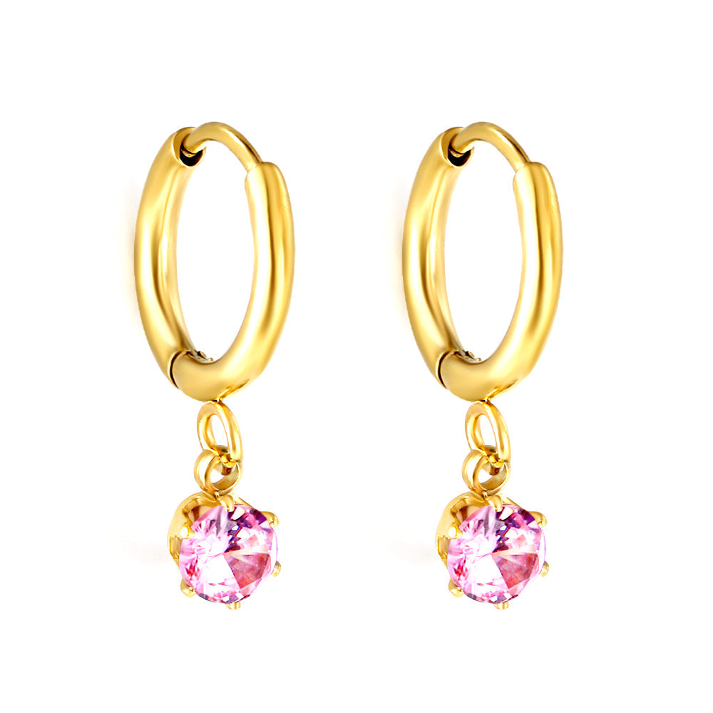 1.5x8mm I.D. earrings+4.5mm white/purple/red/pink/green zirconium round shaped fittings steel color
