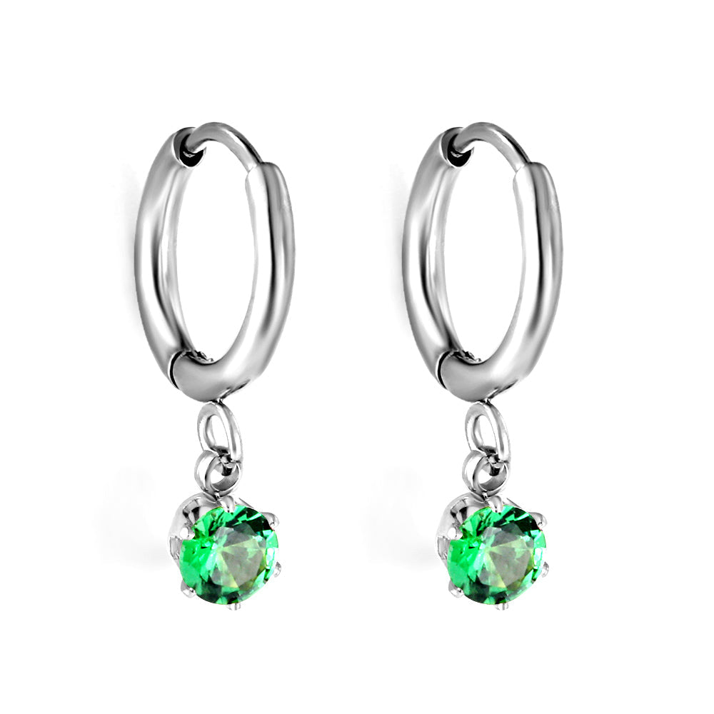 1.5x8mm I.D. earrings+4.5mm white/purple/red/pink/green zirconium round shaped fittings steel color