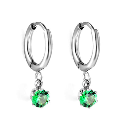 1.5x8mm I.D. earrings+4.5mm white/purple/red/pink/green zirconium round shaped fittings steel color