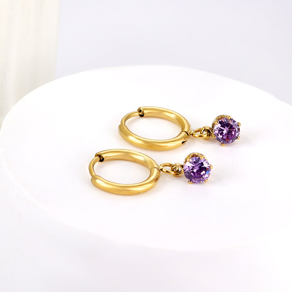 1.5x8mm I.D. earrings+4.5mm white/purple/red/pink/green zirconium round shaped fittings steel color
