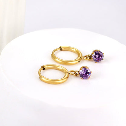 1.5x8mm I.D. earrings+4.5mm white/purple/red/pink/green zirconium round shaped fittings steel color