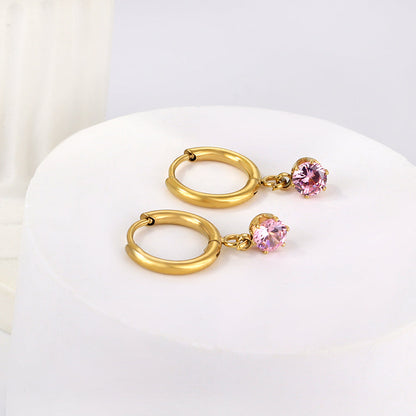1.5x8mm I.D. earrings+4.5mm white/purple/red/pink/green zirconium round shaped fittings steel color