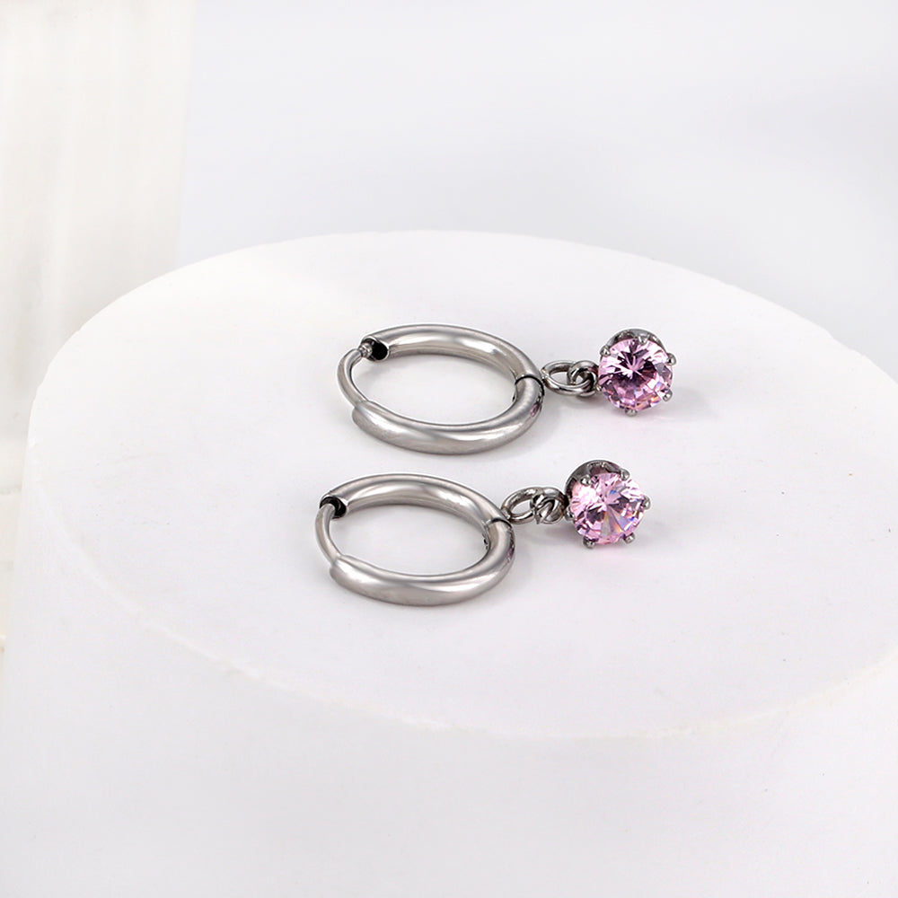1.5x8mm I.D. earrings+4.5mm white/purple/red/pink/green zirconium round shaped fittings steel color