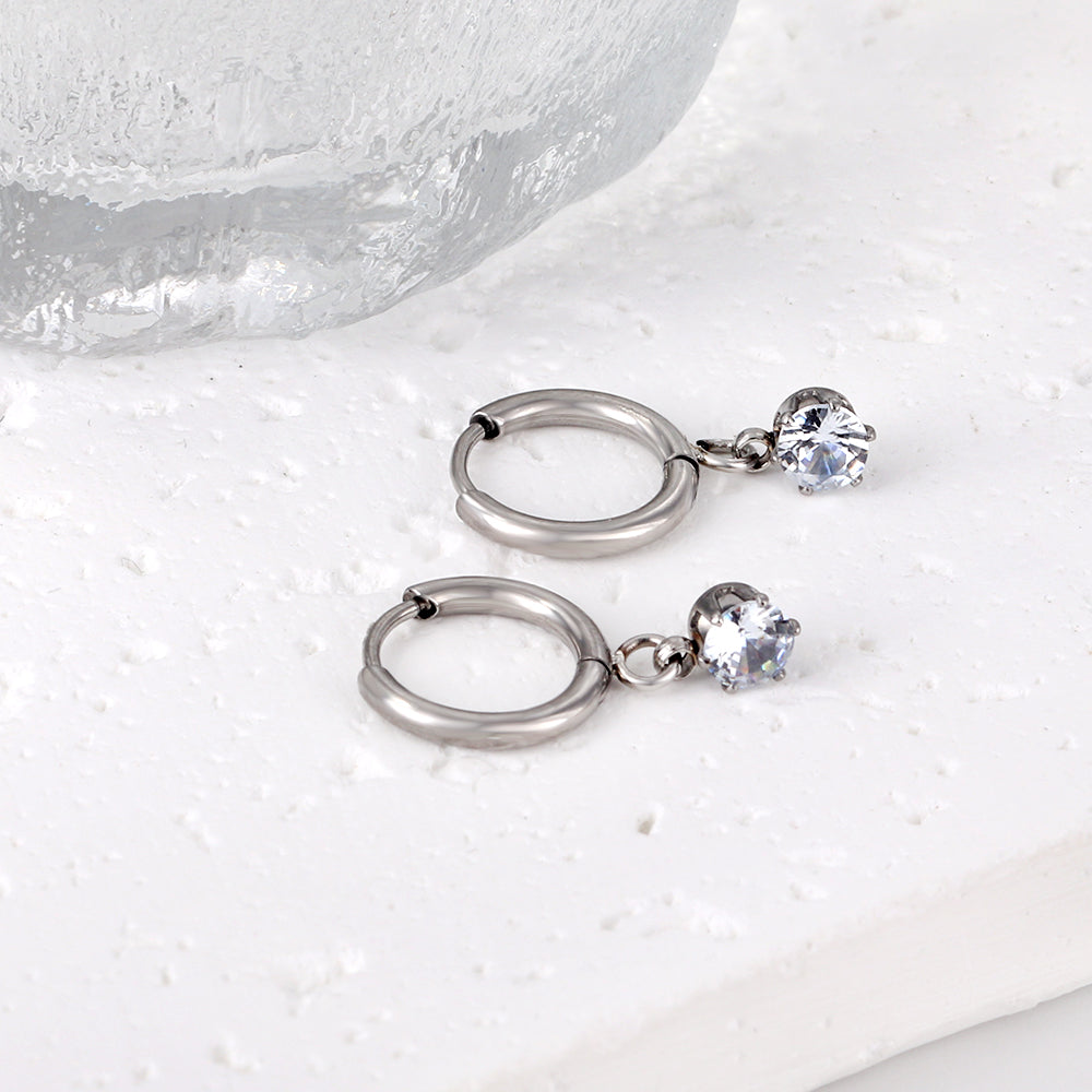 1.5x8mm I.D. earrings+4.5mm white/purple/red/pink/green zirconium round shaped fittings steel color