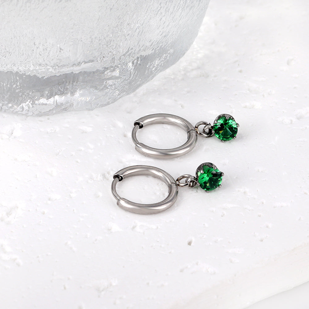 1.5x8mm I.D. earrings+4.5mm white/purple/red/pink/green zirconium round shaped fittings steel color