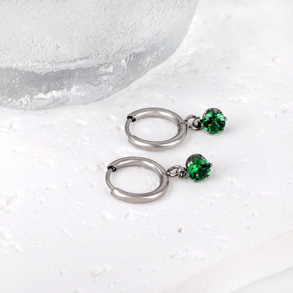 1.5x8mm I.D. earrings+4.5mm white/purple/red/pink/green zirconium round shaped fittings steel color