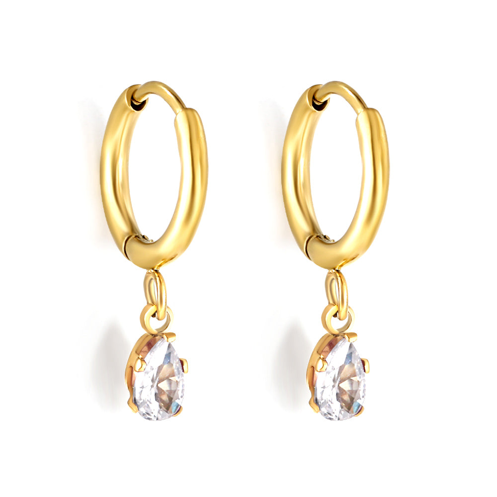 1.5x8mm I.D. earrings + 3.6*5mm white/purple/red/pink/green zirconium drop earrings gold/steel color