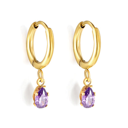 1.5x8mm I.D. earrings + 3.6*5mm white/purple/red/pink/green zirconium drop earrings gold/steel color
