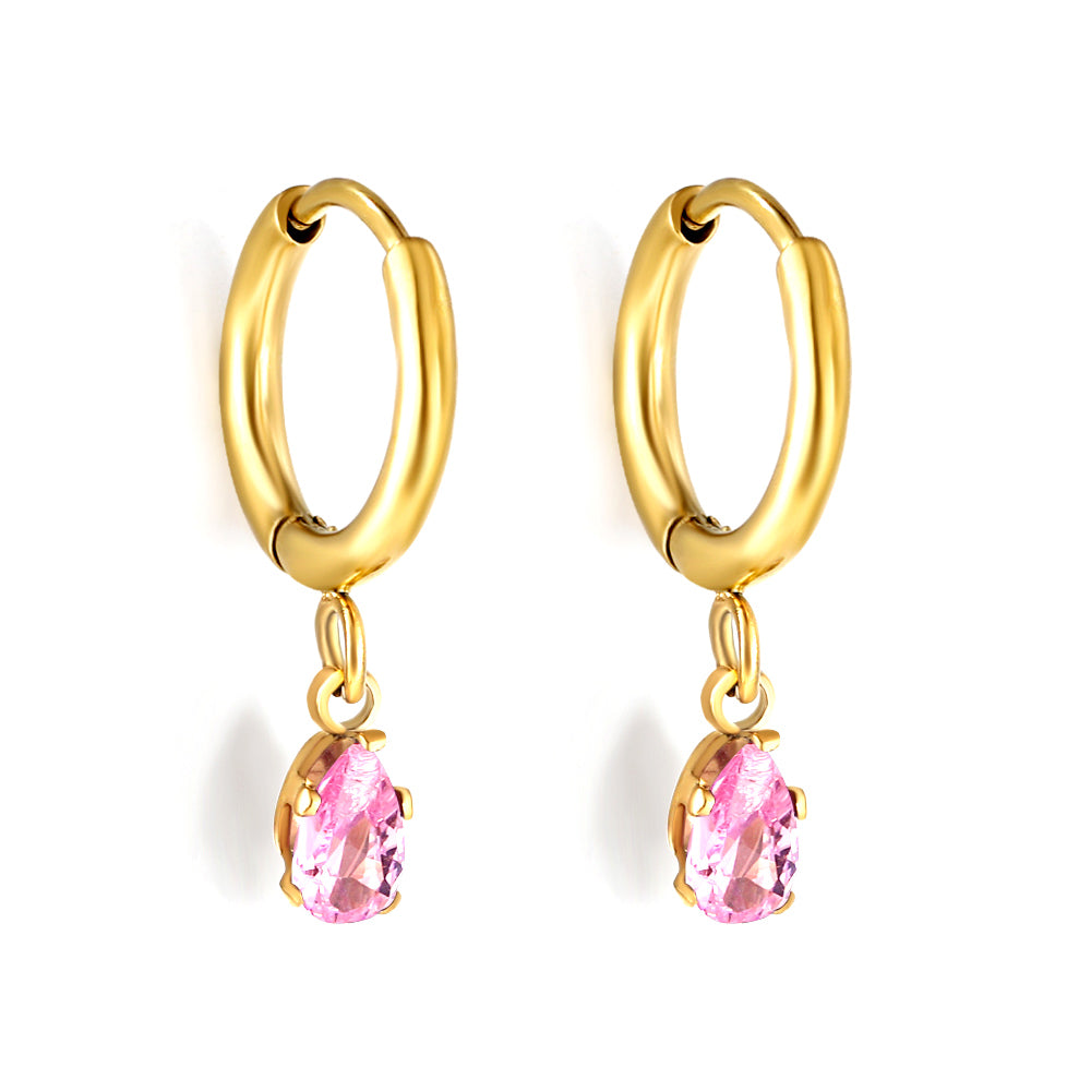 1.5x8mm I.D. earrings + 3.6*5mm white/purple/red/pink/green zirconium drop earrings gold/steel color