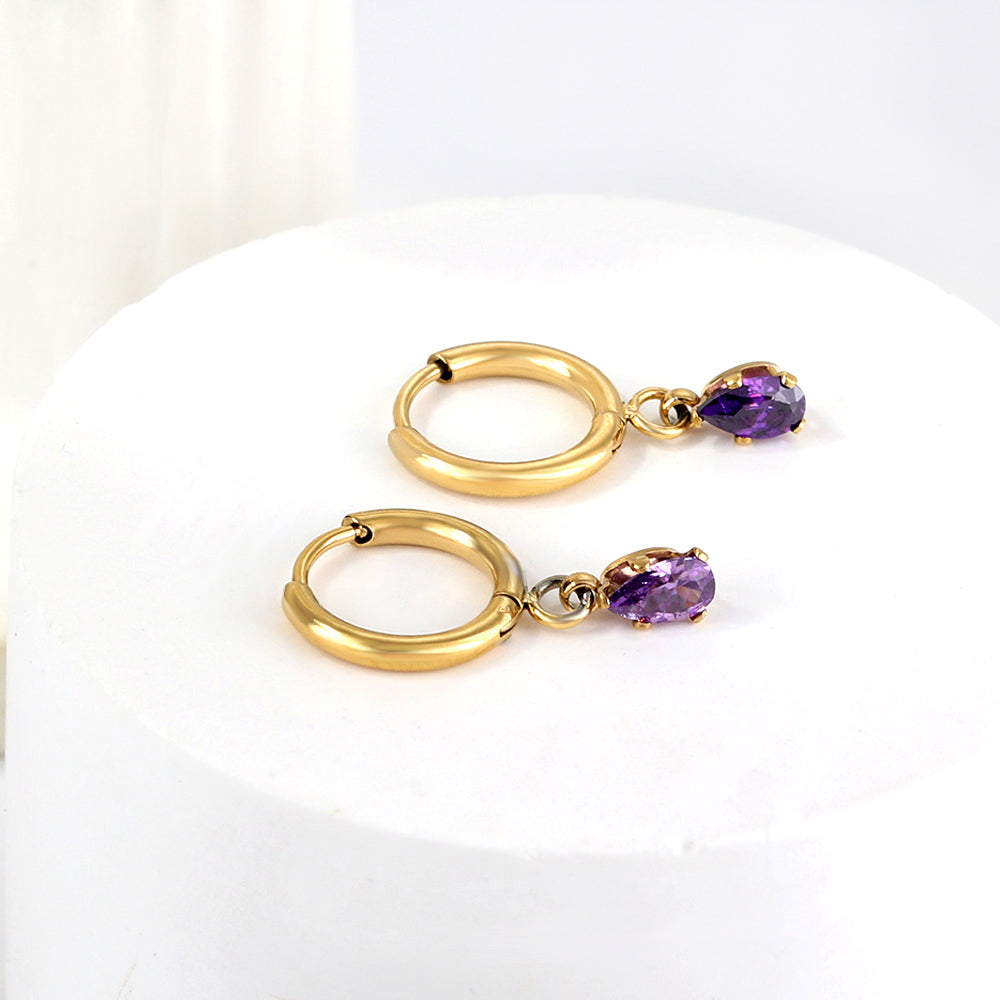 1.5x8mm I.D. earrings + 3.6*5mm white/purple/red/pink/green zirconium drop earrings gold/steel color