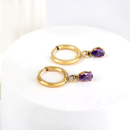 1.5x8mm I.D. earrings + 3.6*5mm white/purple/red/pink/green zirconium drop earrings gold/steel color