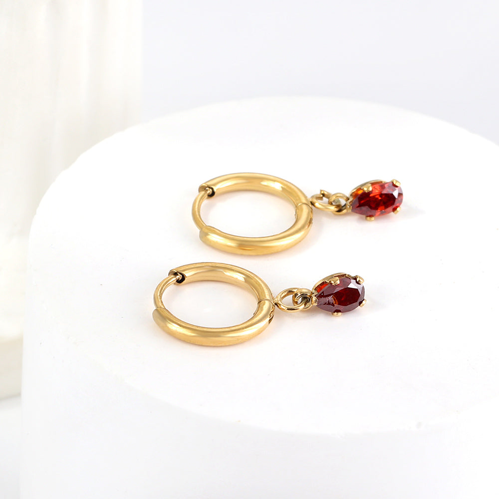 1.5x8mm I.D. earrings + 3.6*5mm white/purple/red/pink/green zirconium drop earrings gold/steel color