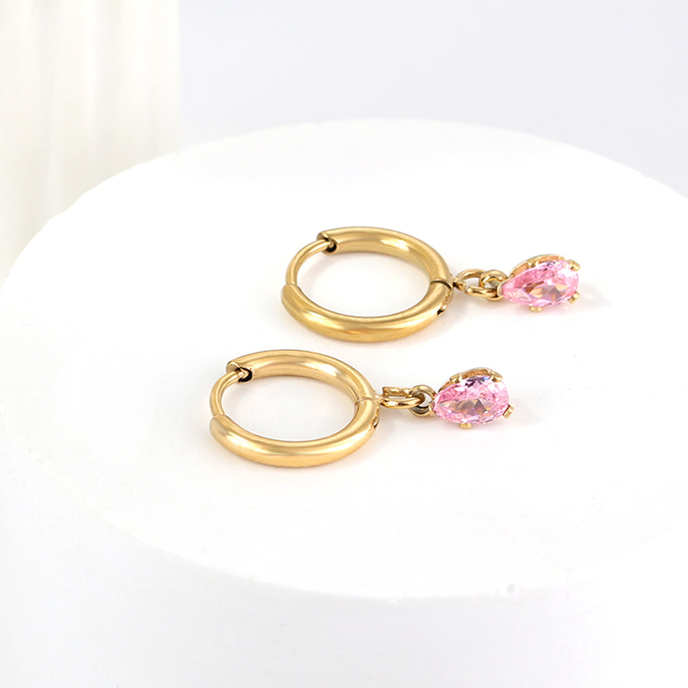 1.5x8mm I.D. earrings + 3.6*5mm white/purple/red/pink/green zirconium drop earrings gold/steel color