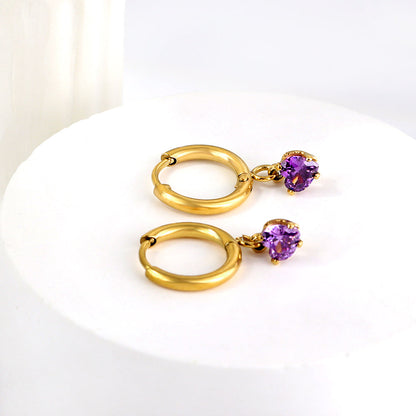 1.5x8mm I.D. earrings + 4*4.2mm white/purple/red/pink/green zirconium heart shaped earrings gold color