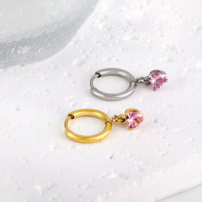 1.5x8mm I.D. earrings + 4*4.2mm white/purple/red/pink/green zirconium heart shaped earrings gold color