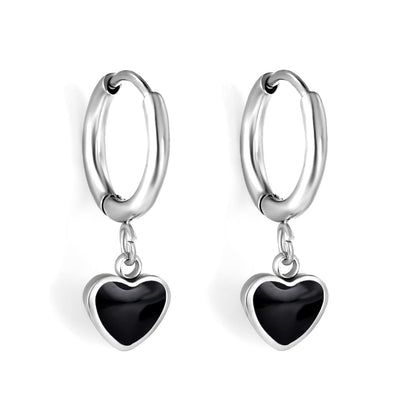 1.5x8mm I.D. earrings + 6.3*5.5mm black/purple/red/pink/blue oil drip heart-shaped accessories earrings steel color/golden color