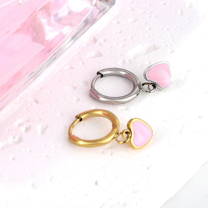 1.5x8mm I.D. earrings + 6.3*5.5mm black/purple/red/pink/blue oil drip heart-shaped accessories earrings steel color/golden color