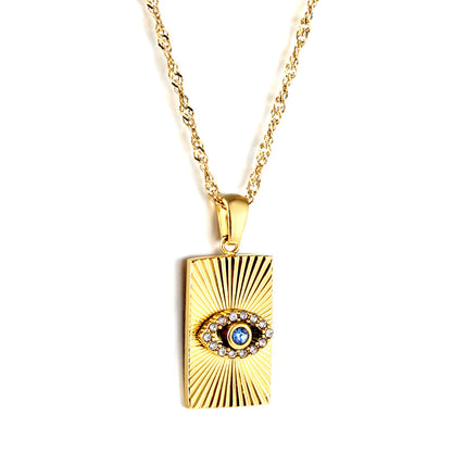 Medal inlaid eye pendant necklace