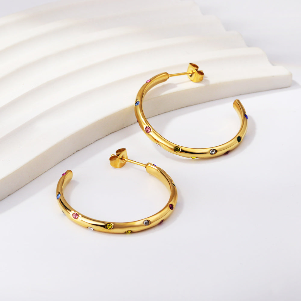 Open half-round ear clasp with mixed diamonds 3.5*34.5mm