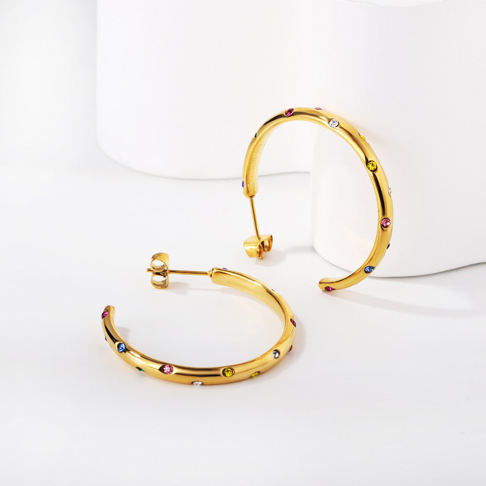 Open half-round ear clasp with mixed diamonds 3.5*34.5mm
