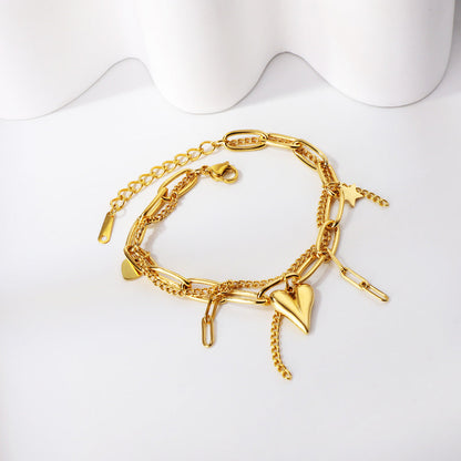 Heart + Long Heart + Star Accessories + Matching Chain Double Hand Chain 17+3cm