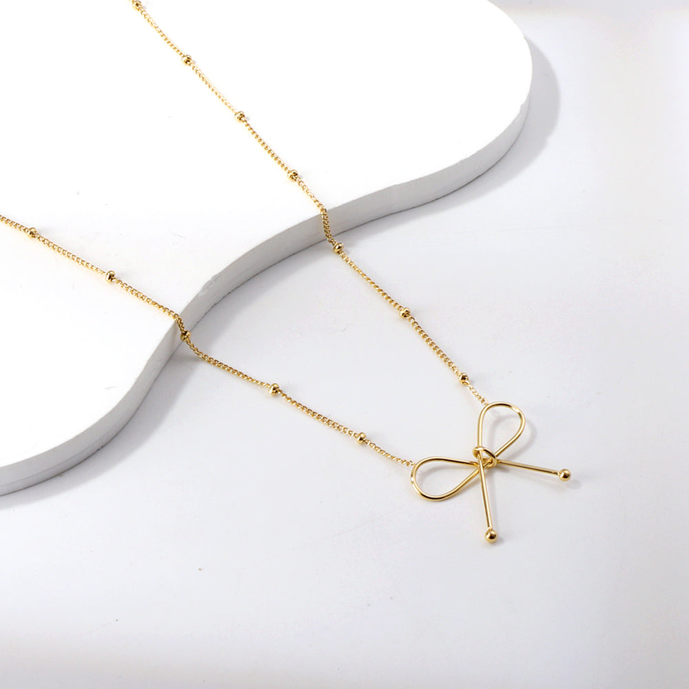 Wholesale 18K gold-plated bow pendant necklace