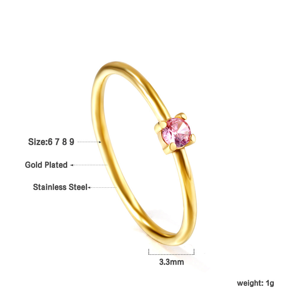 Simple plain ring inlaid with multi-color zirconia small fresh literary hundred match finger ring ring