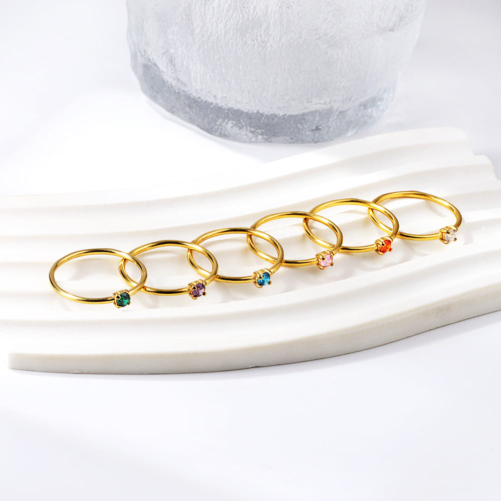 Simple plain ring inlaid with multi-color zirconia small fresh literary hundred match finger ring ring