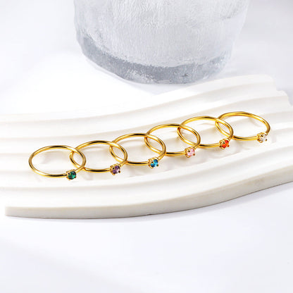 Simple plain ring inlaid with multi-color zirconia small fresh literary hundred match finger ring ring