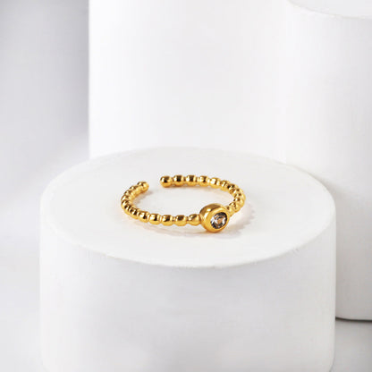 Simple niche light luxury finger ring jewelry stainless steel plated 18K open round bead zirconia ring