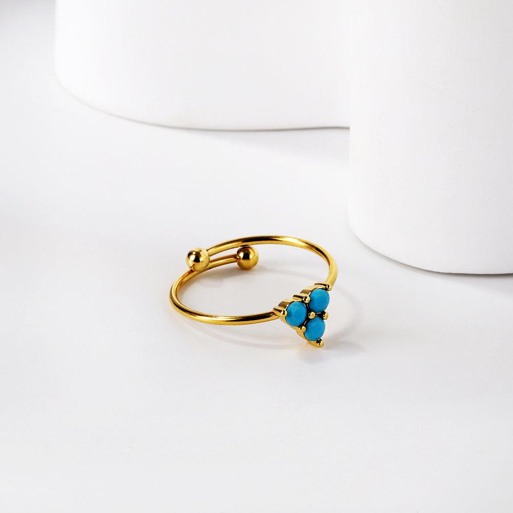 Adjustable temperament ring female simple natural stone stainless steel ring vintage style ring