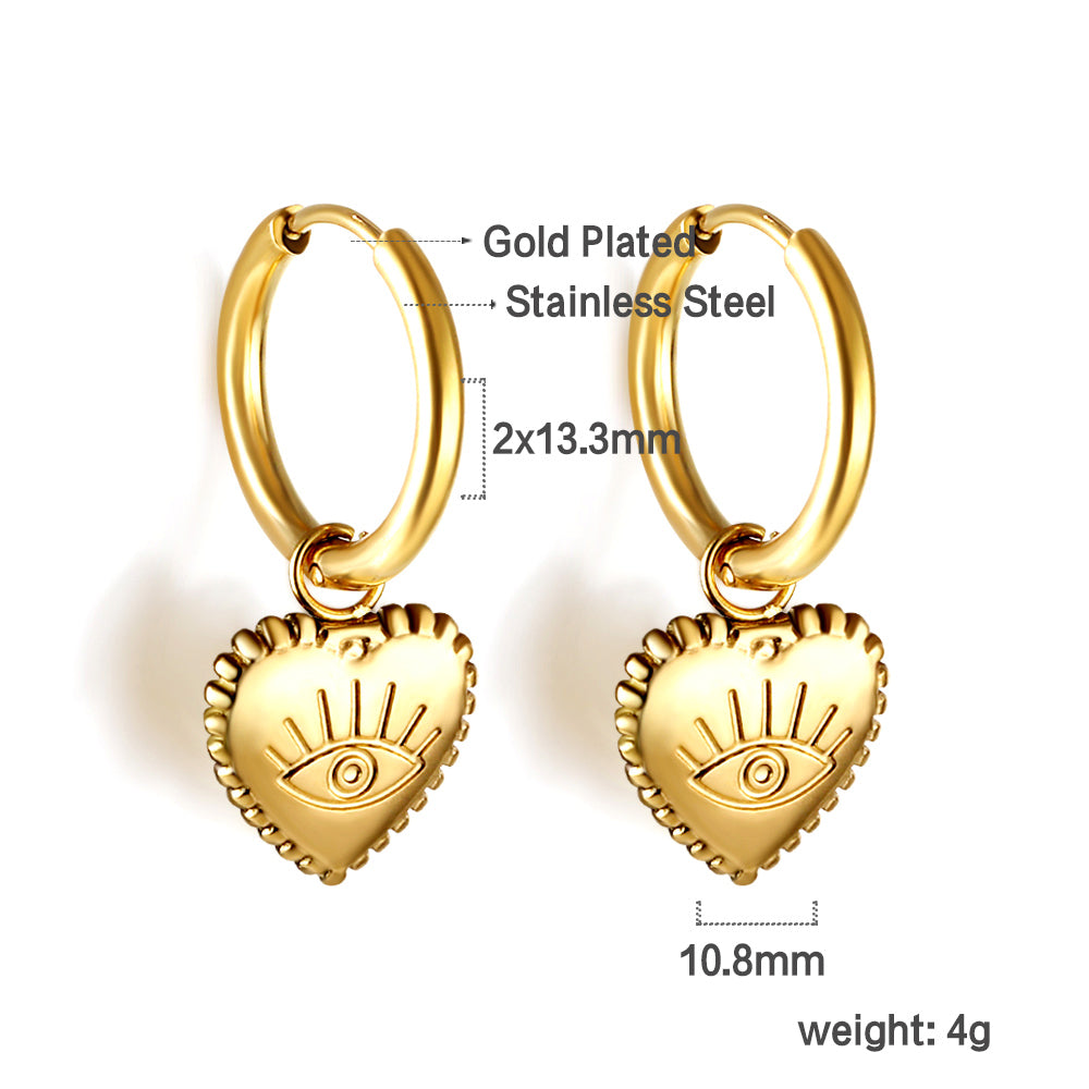 2x14mm round heart earrings with eye pattern