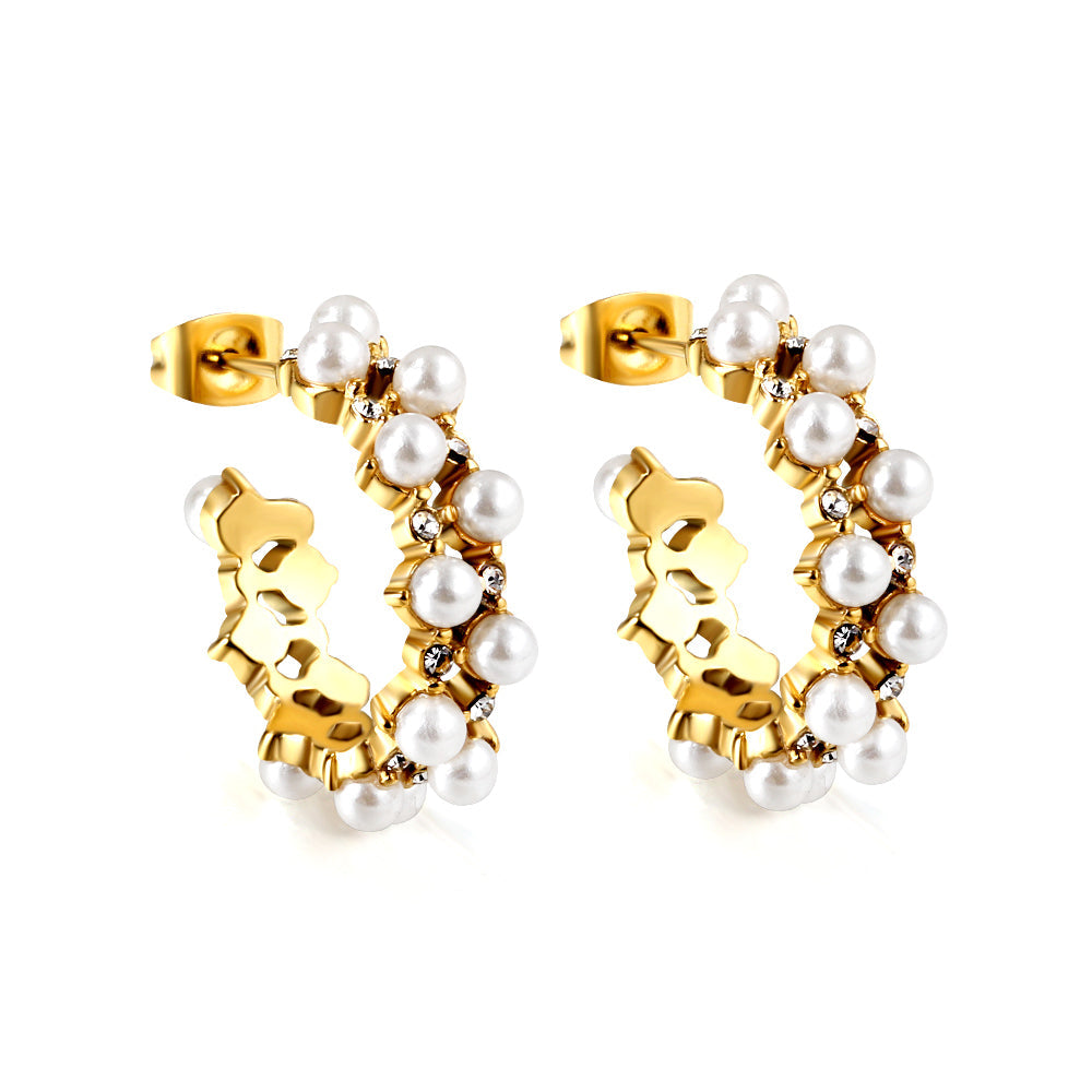Open half round with white pearl earring clasp 8*24mm