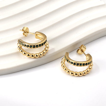 Open half round with white - green diamond earring clasp 8.5*20.5mm