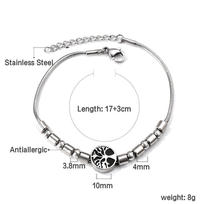 Round Black Bracelet with Big Tree Charm 17+3cm