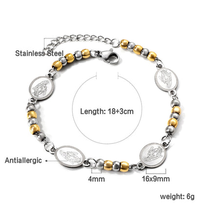 4 Oval with Portrait + 5 Gradient Gold Beads Charm Bracelet 18+3cm