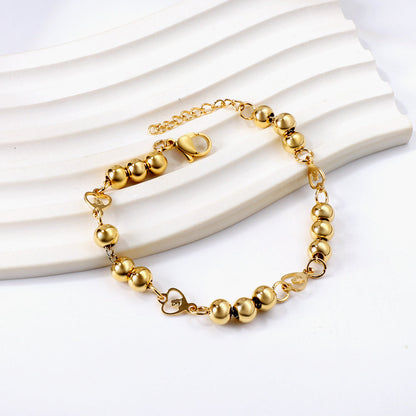 4 Heart Loop with Portrait + 3 Steel Beads Charm Bracelet 17+3cm