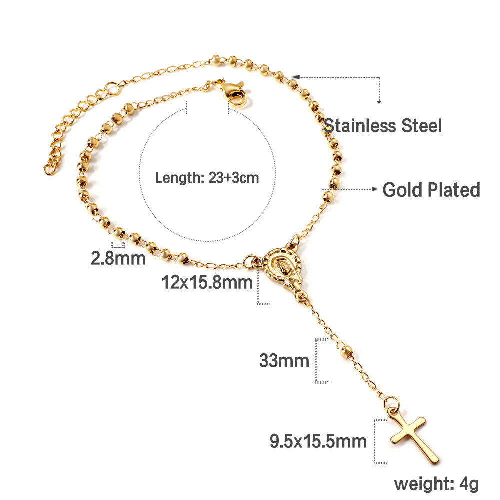 1 oval with portrait + 31 steel balls + cross pendant bracelet 23+3cm