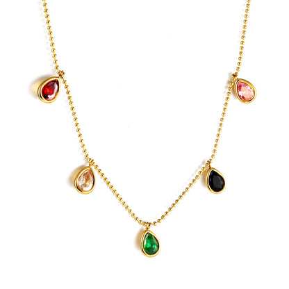 Water drop mixed color diamond pendant necklace 40+5cm